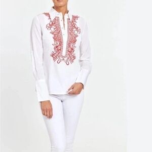 Dolce Cabo White Blouse with Red Embroidery